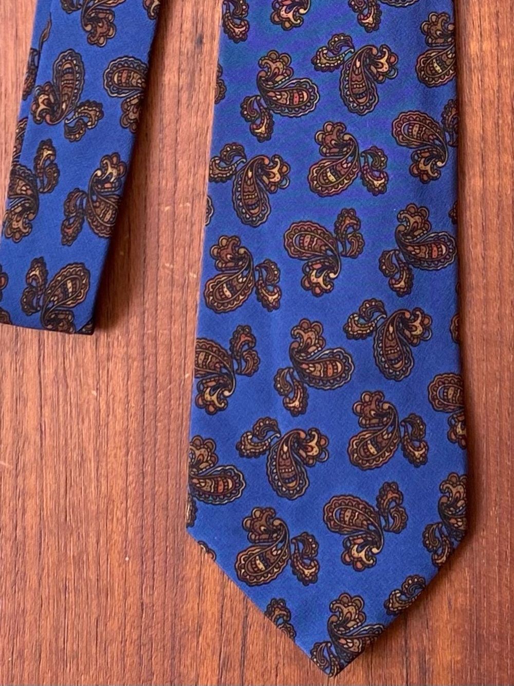 Salvatore Ferragamo Blue Paisley Silk Tie with Brown & Gold Accents